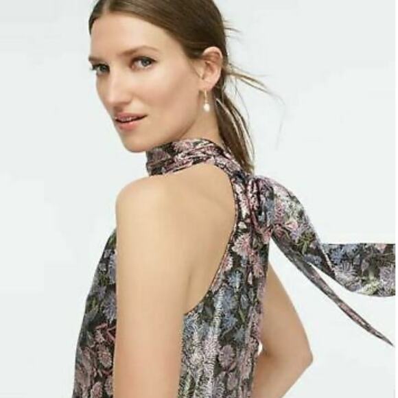 NWT J. Crew Collection Shimmering Floral Tie Neck Top Size XXS - Picture 3 of 7